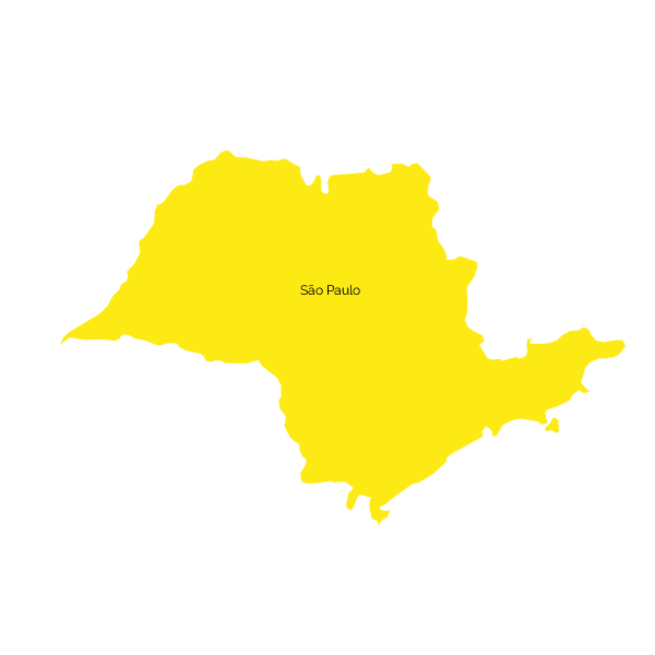 Mapa na cor amarela: estado São Paulo.