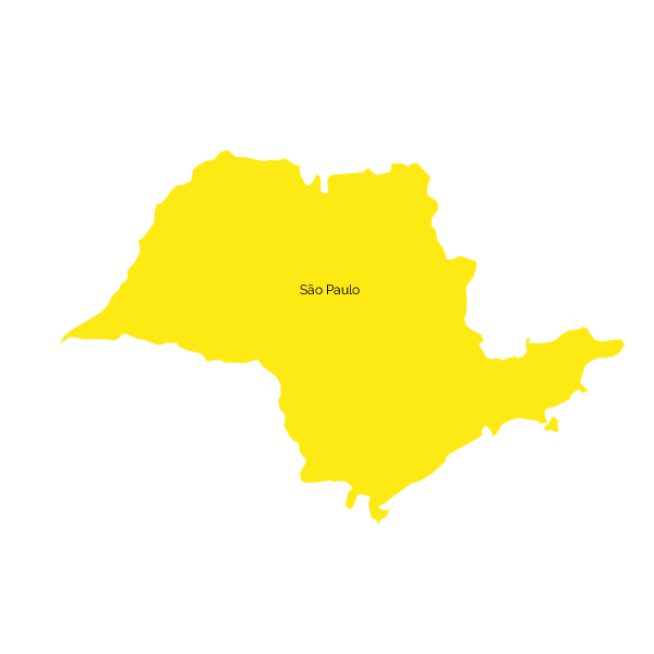 Em fundo amarelo, mapa da superintendencia Sudeste I, com o estado de São Paulogião. Ao passar o mouse, a cor fica mais clara.