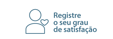 ícone pessoa com desenho de coração ao lado do ombro. ao lado escrito: registre o seu grau de satisfação aqui.