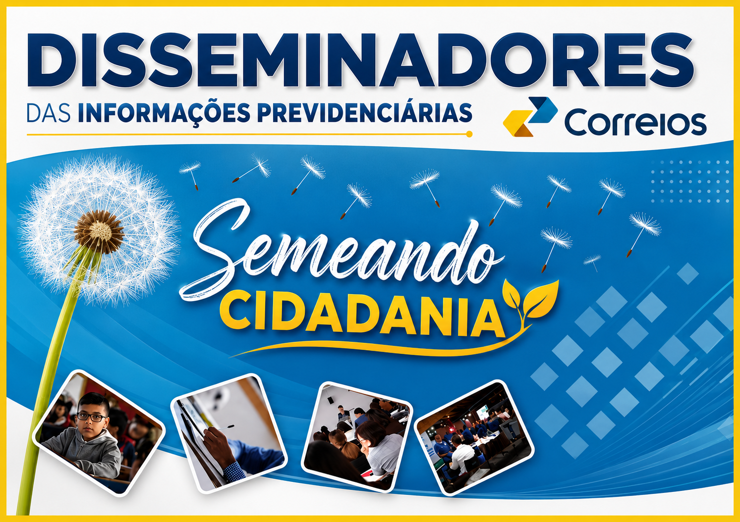 Curso de disseminadores da educação previdenciária para profissionais da educação, montagem de flor dente de leão e mosaico.